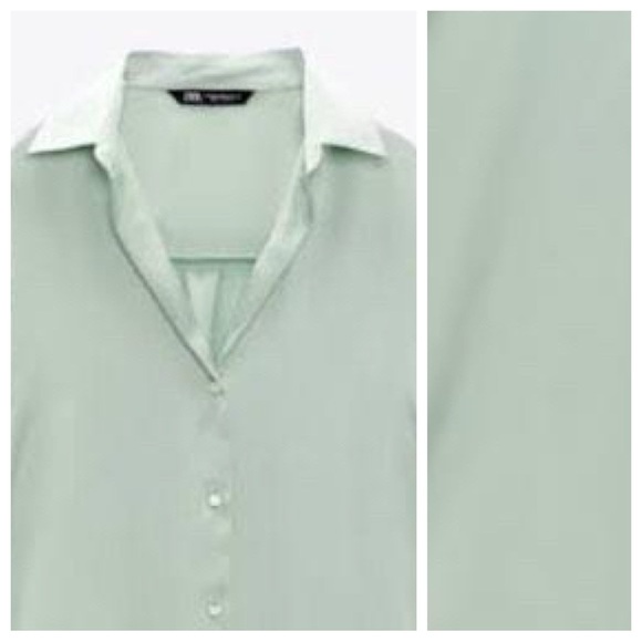 NWT. Zara Light Green Satin Effect Flowy Shirt. Size M. - Picture 2 of 8